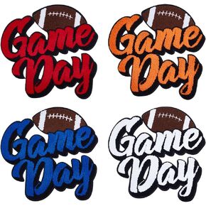 Fingerinspire 4 PCS 4 ألوان لعبة كرة القدم يوم Chenille Iron on Patch 10.2x9.8inch بقع كرة القدم Chenille الكبيرة Gameday Iron on Patches Rugby Game Day Chenille Towel Patches