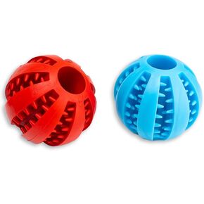كرات كلب مطاط متينة - حزمة حمراء وأزرق - حامل علاج تفاعلي للمضغات المتطرفة - لعبة كلب متينة