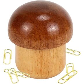 Buqoo Magnetic Mushroom Wood Paper Clister مع دبوسات ورقية ذهبية ، موزع مقطع ورقة مغناطيسية لطيف لمنزل Office (الطراز 2)