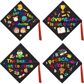 24 Pcs Graduation Cap DIY Sticker Craft for Kindergarten Preschool Kids Graduation Caps Topper Decoration Congrats Grad Stickers Set Colorful