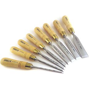 Narex Czech Steel Premium 8 pc Set True Imperial 1/8, 1/4, 3/8, 1/2, 5/8, 3/4, 7/8 and 1 Inch Bench Cabinetmaker Chisels w/Hornbeam Handles 863251/863253