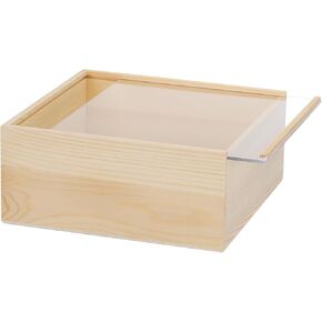 مربع خشبي غير مكتمل من مككانيكانيكي مع أغطية منزلق ، حاوية صناديق تذكار صغيرة 5.9 "x3.9" x2 "