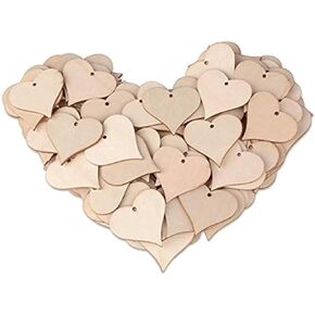 DNHCLL 50PCS 40MM LODEN LOVE HEART SLICES WOOD LOGES BLANK اسم العلامات مع علامات هدية ثقب SCRABBOOKING ARTS CRAFTS DIY Sign Making Making Card Decoration