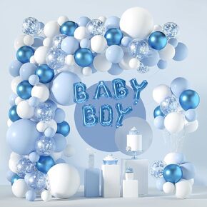 Janinus Blue and White Balloon Arch Garland Kit - Baby Boy Baloons Arch Assists 5 12 18 inch baloons boy for boys date dust decord