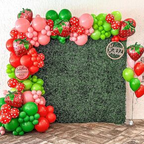 147Pcs Strawberry Balloons Arch Garland Kit with Strawberry Foil Balloons for Sweet Girl My Berry First Themed Birthday Party Supplies Baby Shower Gender Reveal Decorations Red Pink Green