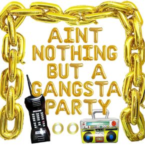 لا شيء سوى لعبة Banner Party Banner Banner Hip Hop Party Decorations Gold Jumbo Chain Balloons قابلة للنفخ في راديو الهاتف المحمول الخلفية لربع صندوق الراديو لسبعينيات القرن الماضي
