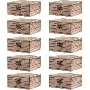 FUNSUEI 10 PCS 3.9 x 3.9 x 2 Inch Wooden Box, Unfinished Wood Box, Wooden Boxes for Crafts with Hinged Lid for Jewelry, DIY Craft, Storage, Gift