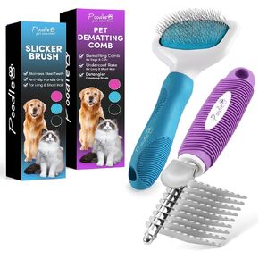 Poodle Pet Bundle - أداة فرشاة مشط Rake Dematting مع شفرات أمان من الصلب لفصل الشعر السفلي أو الفرش