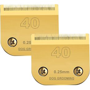 2 Packs #40 Clipper Blade Dog Grooming Compatible with Andis Clippers Carbon Infused Steel Detachable Ceramic Sharp Edge Also Compatible with Wahl/Oster Dog Clippers 1/100" 0.25mm Cut Length(Gold)