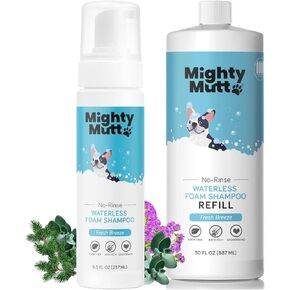 Mighty Mutt Waterless Dry Shampoo for Dogs (Fresh Breeze) + Refill | Hypoallergenic, De-Shedding and De-Tangling Deodorizing Foam Shampoo | 2 Pack Bundle