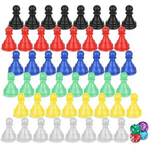 52pcs قطع ألعاب ألعاب متعددة الألوان ، وبيادق اللعبة تشمل 48 قطعة شطرنج و 4 قطع ألعاب Dices لألعاب الطاولة