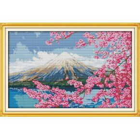 Happy Forever Cross Stitch Kits 11CT Stamped Patterns for Kids and Adults, Preprinted Embroidery kit for Beginner, Spring Scenery (F410 Beautiful Scenery of Park, Size 24''x19'')