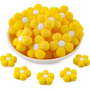 15pcs 26mm زهرة السيليكون بؤرية حبات للأقلام ، حبات السيليكون على شكل ديزي لصنع سلسلة المفاتيح DIY （متعدد الألوان）