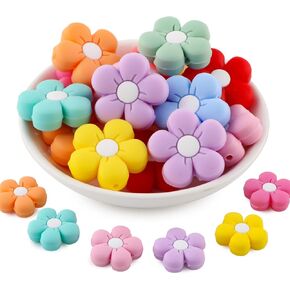 15pcs 26mm Flower Silicone Focal Beads for Pens, Daisy Shaped Silicone Beads for Keychain Making DIY Craft（Multicolor） in Kuwait