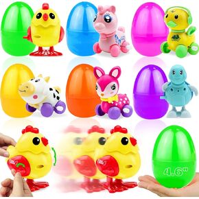 AMENON 6 Pack 4.6" Jumbo Easter Eggs Filled with Wind-Up Toys,Colorful Egg with Wind-Up Jumping Chicks and Duck,Unicorn for Kids Girls Toddlers Easter Basket Stuffer, Party Favors, Classroom Prize