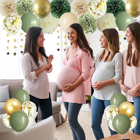 Sage Green Baby Shower Decorations, Neutral Baby Shower Decor, Welcome Baby Banner-with Paper Pompoms, Tassel Garland, Star Garland, Balloons for Baby Gender Reveal Birthday Party Decorations in Saudi Arabia