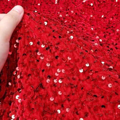 ShinyBeauty 3 أقدام النسيج الترتر الأحمر من الفناء | 1 ساحة المواد المخملية للخياطة والحرف | نسيج لامع بريق للفساتين والأزياء والديكور المنزلي | مستلزمات عيد الميلاد والحفلات in Kuwait