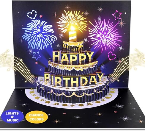 DIY Age Birthday Cards, 3D Pop-Up Firework Birthday Cards with Music & LED Lights, Happy Birthday Gifts for Mom, Women, Men, Kids, Dad, Father, Wife in Kuwait
