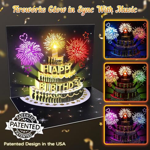 DIY Age Birthday Cards, 3D Pop-Up Firework Birthday Cards with Music & LED Lights, Happy Birthday Gifts for Mom, Women, Men, Kids, Dad, Father, Wife in Kuwait