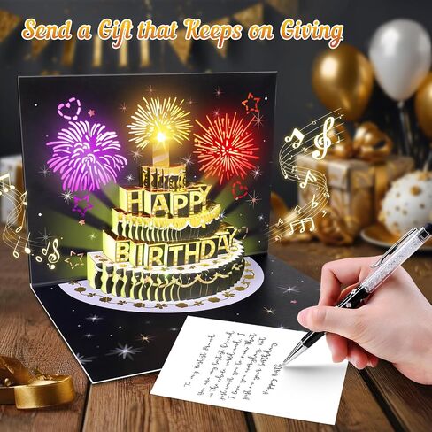 DIY Age Birthday Cards, 3D Pop-Up Firework Birthday Cards with Music & LED Lights, Happy Birthday Gifts for Mom, Women, Men, Kids, Dad, Father, Wife in Kuwait