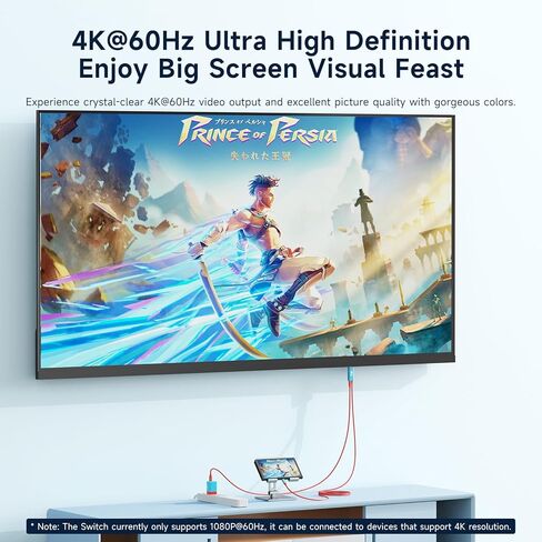 كابل USB C إلى HDMI متوافق مع نينتندو سويتش NS/OLED/Steam Deck/ROG Ally، قاعدة توصيل تلفزيون محمولة لعكس الشاشة، 4K@60 هرتز، 2 متر/6.6 قدم، أسود in Kuwait
