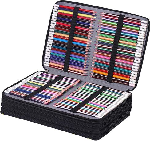 Shulaner 500 Slots Colored Pencil Case Organizer with Zipper Large Capacity Flower Pen Holder Bag for Painter or Artist (Blue Leaves, Small Slots) in Saudi Arabia