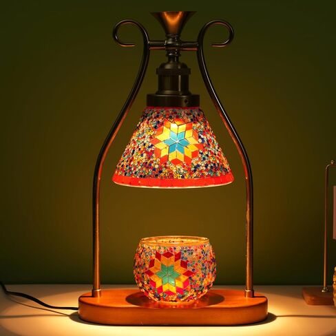 Turkish Table Lamp, Mosaic Lamp, Wax Warmer, Moroccan Mosaic Lamps, Antique Design, Adjustable Brightness，Suitable for Mood Lighting for Home Decor in Saudi Arabia