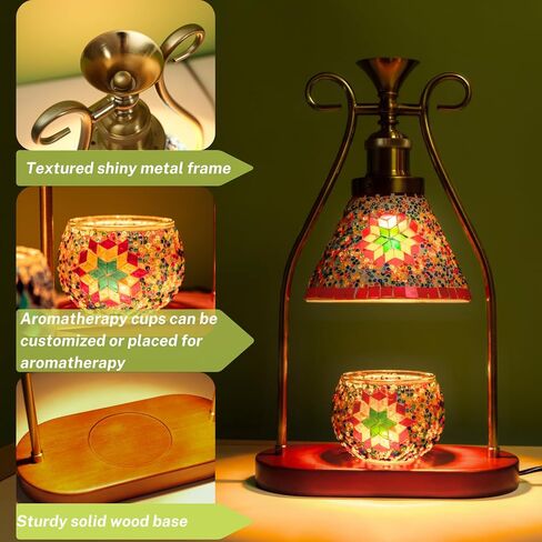 Turkish Table Lamp, Mosaic Lamp, Wax Warmer, Moroccan Mosaic Lamps, Antique Design, Adjustable Brightness，Suitable for Mood Lighting for Home Decor in Saudi Arabia