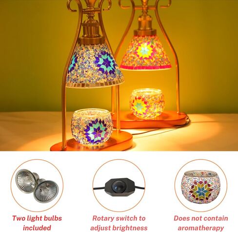 Turkish Table Lamp, Mosaic Lamp, Wax Warmer, Moroccan Mosaic Lamps, Antique Design, Adjustable Brightness，Suitable for Mood Lighting for Home Decor in Saudi Arabia