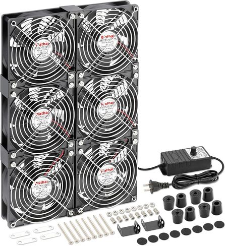 Wathai Big Airflow 2 × 120 مم 240 مم مروحة كمبيوتر مع مروحة خزانة قابس تيار متردد 110 فولت 240 فولت تيار متردد، وحدة تحكم في السرعة 3 فولت إلى 12 فولت، لتبريد محطة عمل خادم هيكل آلة التعدين in Kuwait
