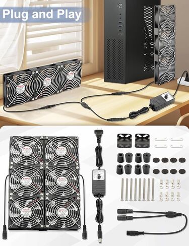 Wathai Big Airflow 2 × 120 مم 240 مم مروحة كمبيوتر مع مروحة خزانة قابس تيار متردد 110 فولت 240 فولت تيار متردد، وحدة تحكم في السرعة 3 فولت إلى 12 فولت، لتبريد محطة عمل خادم هيكل آلة التعدين in Kuwait