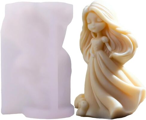 Princess Silicone Mold, Sweety Girl Candle Mold for Soap Soy Wax DIY Handcraft,Long Hair Girl Resin Mold for Bridesmaid Gift Wedding Party Home Dinner Festive Days Car Decoration (A) in Saudi Arabia
