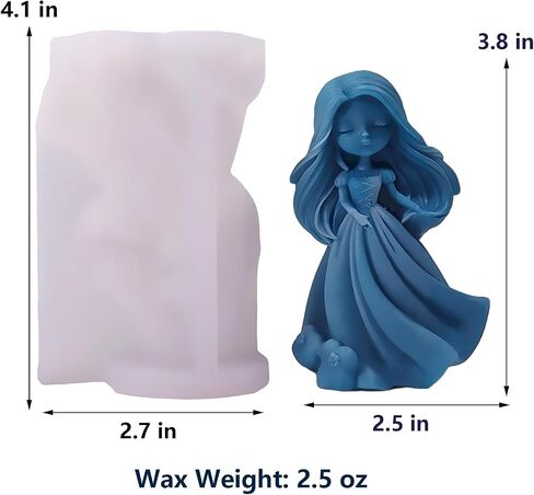 Princess Silicone Mold, Sweety Girl Candle Mold for Soap Soy Wax DIY Handcraft,Long Hair Girl Resin Mold for Bridesmaid Gift Wedding Party Home Dinner Festive Days Car Decoration (A) in Saudi Arabia