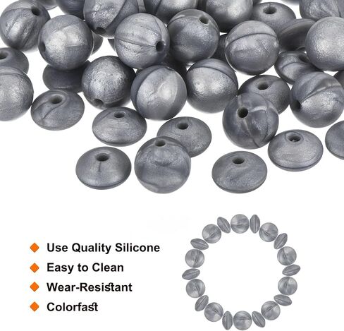 MECCANIXITY 50Pcs Silver Silicone Beads, 12mm Round and Lentil, for DIY Jewelry Making in Saudi Arabia