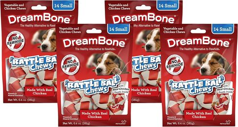 DreamBone RattleBall Small Chews 14 Count, Rawhide-Free Chews for Dogs, with Real Chicken Treats Inside (Pack of 4) in Saudi Arabia