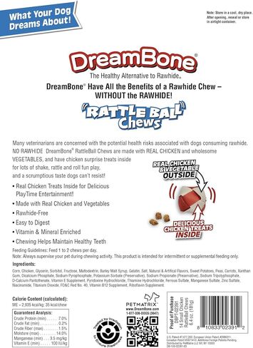 DreamBone RattleBall Small Chews 14 Count, Rawhide-Free Chews for Dogs, with Real Chicken Treats Inside (Pack of 4) in Saudi Arabia