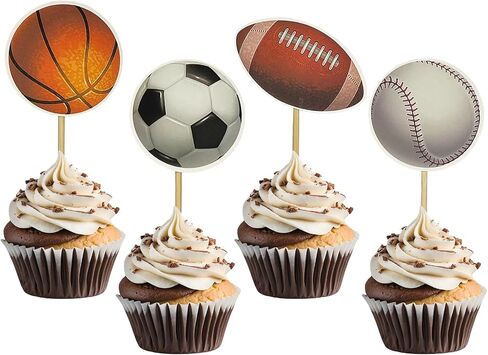 24 PCS Basketball Cupcake Toppers Double Sided Printing Ball Sports Cupcake Picks for Basketball Theme Baby Shower Kids Birthday Party Cake Decorations Supplies in Saudi Arabia