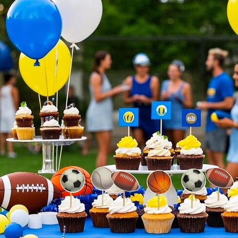 24 PCS Basketball Cupcake Toppers Double Sided Printing Ball Sports Cupcake Picks for Basketball Theme Baby Shower Kids Birthday Party Cake Decorations Supplies in Saudi Arabia