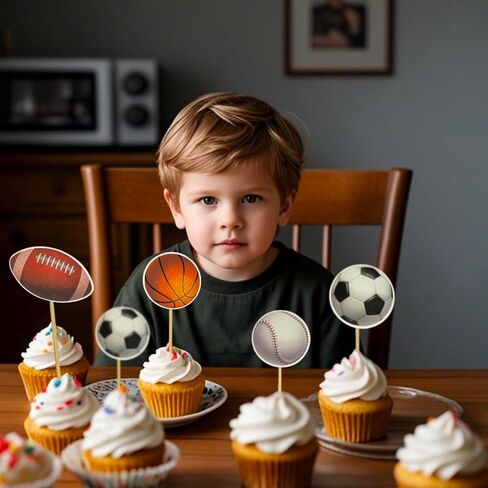 24 PCS Basketball Cupcake Toppers Double Sided Printing Ball Sports Cupcake Picks for Basketball Theme Baby Shower Kids Birthday Party Cake Decorations Supplies in Saudi Arabia