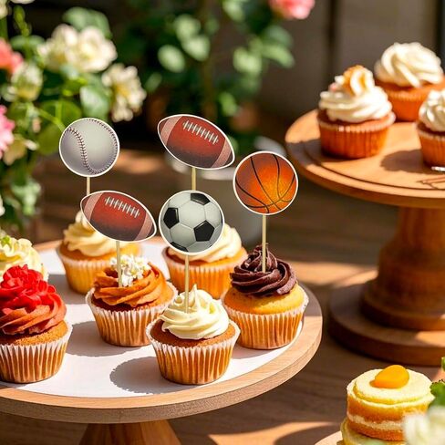 24 PCS Basketball Cupcake Toppers Double Sided Printing Ball Sports Cupcake Picks for Basketball Theme Baby Shower Kids Birthday Party Cake Decorations Supplies in Saudi Arabia