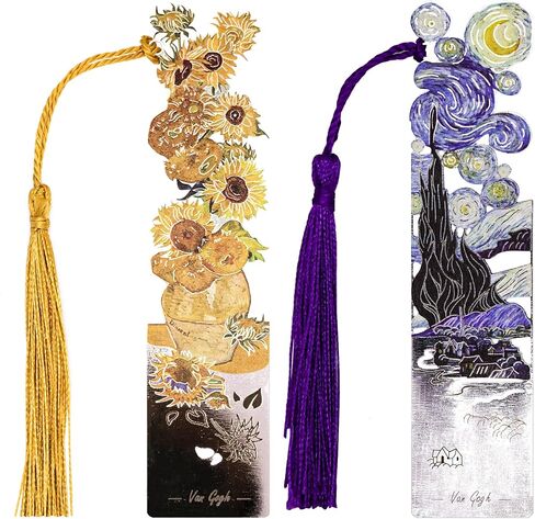 JA & MIU 2PCS إشارة مرجعية للمعادن مع شرابة ، رسم زيت عباد الشمس ومرحلي Night Night ، المرجعية الفنية الرائعة ، مناسبة للكتاب المشجعين المشجعين المراهقين للرجال الإشارات الإشارات الفنية ، العطلة الحاضرة in Kuwait