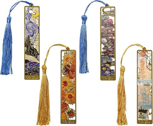 JA&MIU 2PCS Metal Bookmark with Tassel, Oil Painting Sunflower & Starry Night Theme Bookmark, Exquisite Art Bookmarks, Suitable for Writers Book Fans Teenagers Men Women Art Bookmarks, Holiday Present in Kuwait