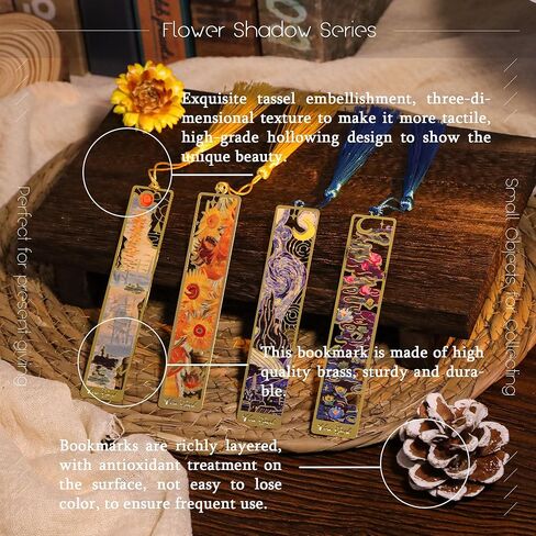 JA&MIU 2PCS Metal Bookmark with Tassel, Oil Painting Sunflower & Starry Night Theme Bookmark, Exquisite Art Bookmarks, Suitable for Writers Book Fans Teenagers Men Women Art Bookmarks, Holiday Present in Kuwait