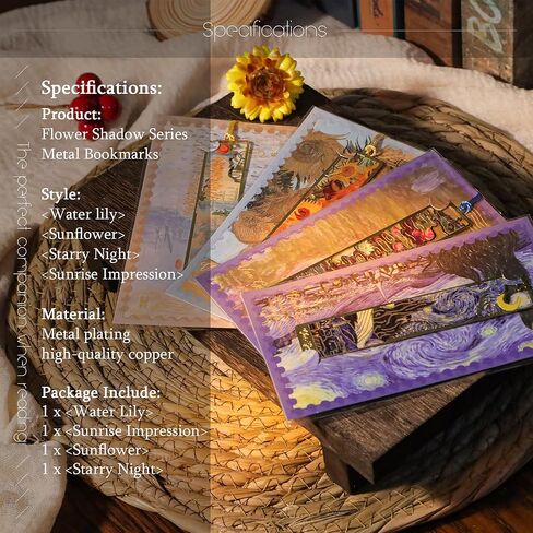 JA&MIU 2PCS Metal Bookmark with Tassel, Oil Painting Sunflower & Starry Night Theme Bookmark, Exquisite Art Bookmarks, Suitable for Writers Book Fans Teenagers Men Women Art Bookmarks, Holiday Present in Kuwait