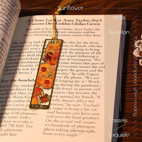 JA&MIU 2PCS Metal Bookmark with Tassel, Oil Painting Sunflower & Starry Night Theme Bookmark, Exquisite Art Bookmarks, Suitable for Writers Book Fans Teenagers Men Women Art Bookmarks, Holiday Present in Kuwait