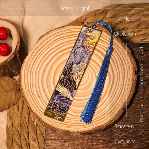 JA&MIU 2PCS Metal Bookmark with Tassel, Oil Painting Sunflower & Starry Night Theme Bookmark, Exquisite Art Bookmarks, Suitable for Writers Book Fans Teenagers Men Women Art Bookmarks, Holiday Present in Kuwait