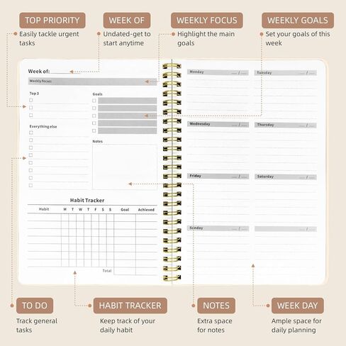 Weekly Planner Undated - 52 Weeks To Do List Notebook A5 for Work: Weekly Task, Habit Tracker Journal, Goal Setting, Agenda Sprial Bound Organizer Book Women Cute Stylish Design, Floral in Saudi Arabia