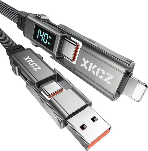 كابل USB C [كابل شحن 65 وات 4 في 1، 3 أقدام] سلك شاحن USB C مضفر مسطح مع نقل البيانات، كابل شحن متعدد كومبو من النوع C/USB A/L مناسب لأجهزة iPhone/iPad ومعظم الأجهزة، 3 أقدام in Kuwait