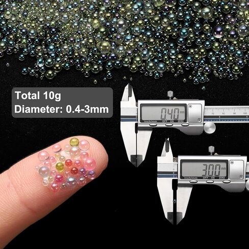 Iridescent Glass Tiny Bubble Beads, 0.4-3mm 10g No Hole Micro Mini Round Champagne Water Droplets Beads - Applications: for Resin Filler, Nail Art, Dollhouse Bath Tub in Saudi Arabia