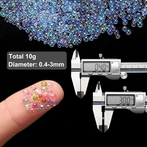 Iridescent Glass Tiny Bubble Beads, 0.4-3mm 10g No Hole Micro Mini Round Champagne Water Droplets Beads - Applications: for Resin Filler, Nail Art, Dollhouse Bath Tub in Saudi Arabia
